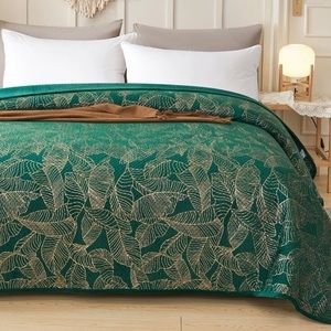 King size metallic leaf velvet bedspread